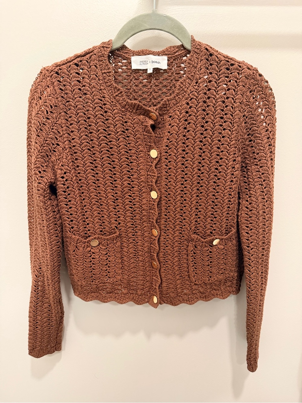 Ba&sh Brown Crochet Button-Front Cardigan Sweater (new without tag)